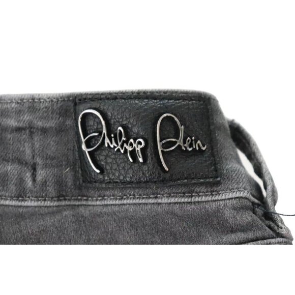 Philipp Plein Women's 25 Charcoal Black Slim Fit Denim Jagging Jeans Mid Rise - Picture 8 of 11